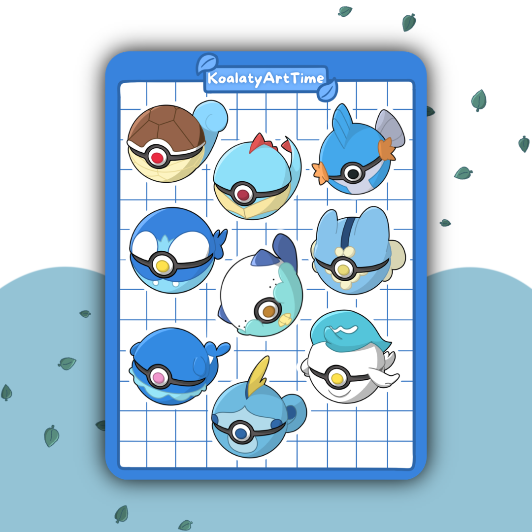 A16: Water Monster Balls Sticker Sheet
